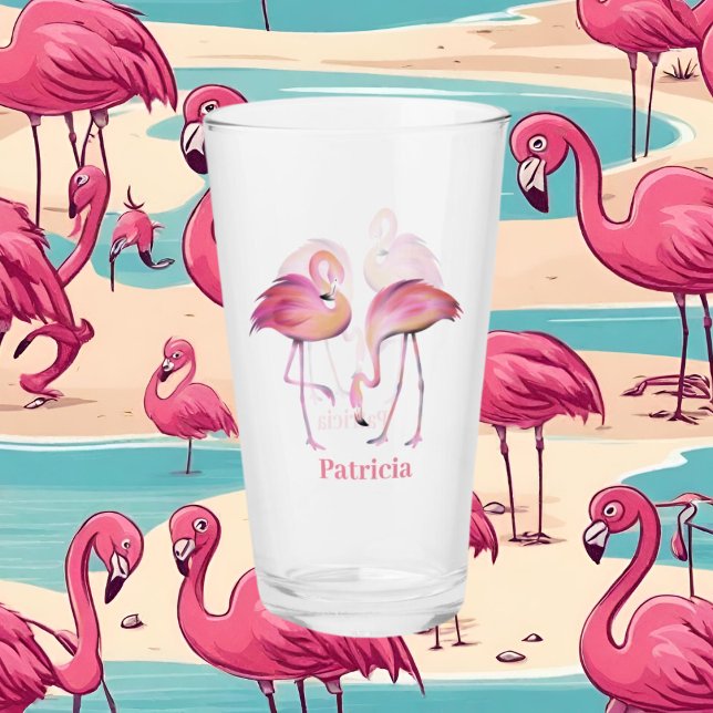 joli rose flamingo ajouter nom plage Verre (Créateur téléchargé)