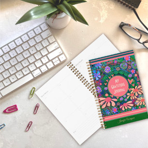 Joli rose Fleurs Coeurs Gratitude Journal