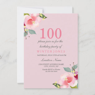 Joli rose Floral 100e anniversaire Invitation de f