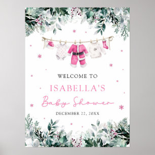 Joli rose Noël Père Noël Baby shower Affiche de bi