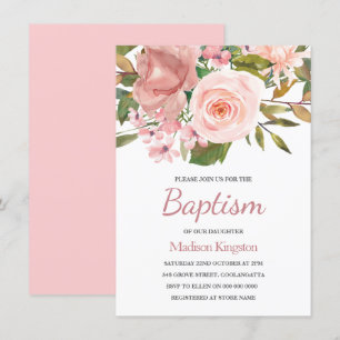 Joli Rose or rose Fleurs Invitation de baptême