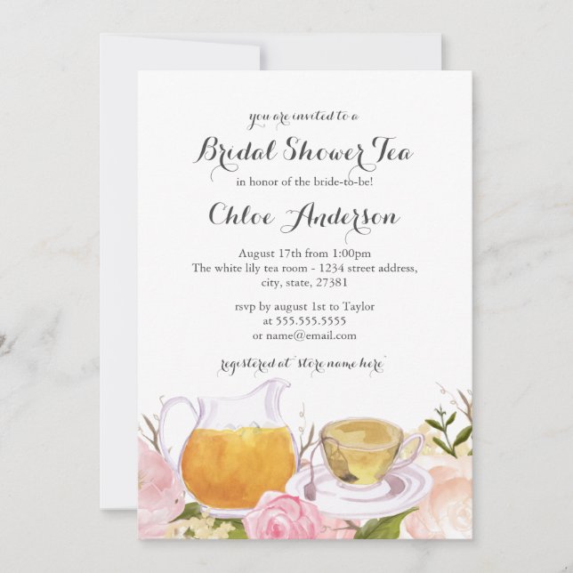 Joli Rose Rose Teacup Fête des mariées Invitation (Devant)