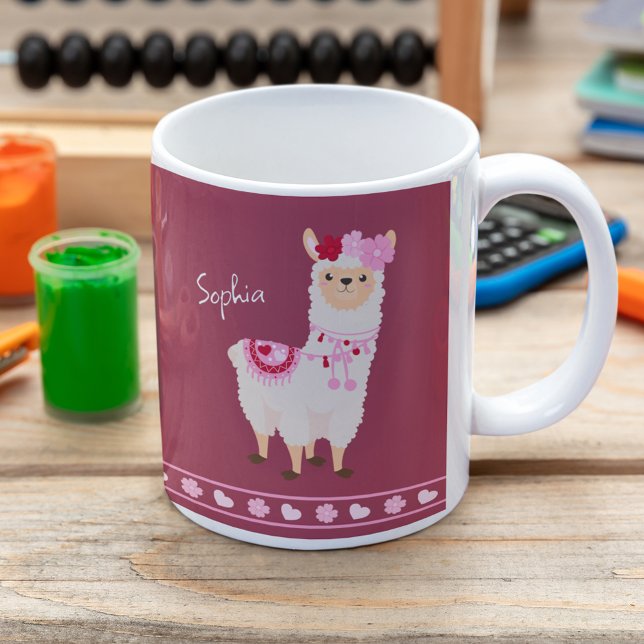 Joli rose Saint Valentin Llama Little Girl Mug (Créateur téléchargé)