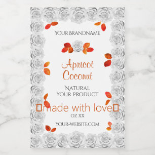 Joli Roses Blanches Produit Étiquettes Orange Feui