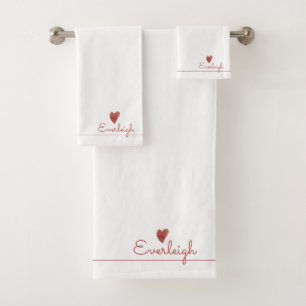 Joli Rouge Nom de script Coeur Serviette