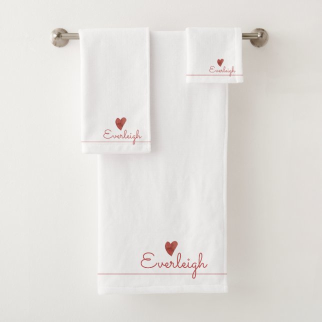 Joli Rouge Nom de script Coeur Serviette (En situation)