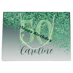 Joli Sac Cadeau Vert Pailleté 50ème Anniversaire