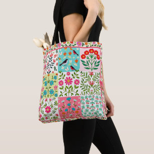 Joli sac fourre-tout en patchwork à motif floral e