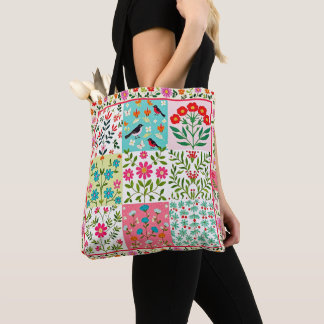 Joli sac fourre-tout en patchwork à motif floral e