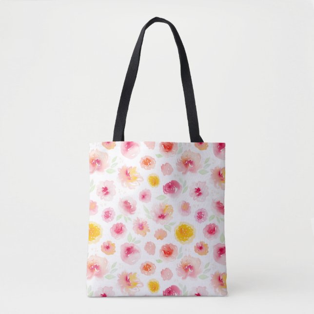 Joli sac fourre-tout orange rose fleuri (Devant)