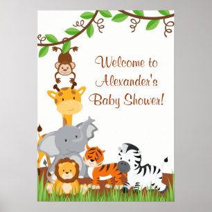Joli Safari Jungle Animaux Baby Boy Shower Poster