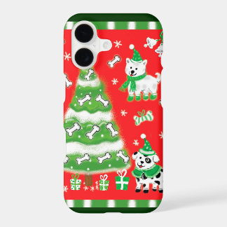 Joli sapin de Noël et chiots avec des os