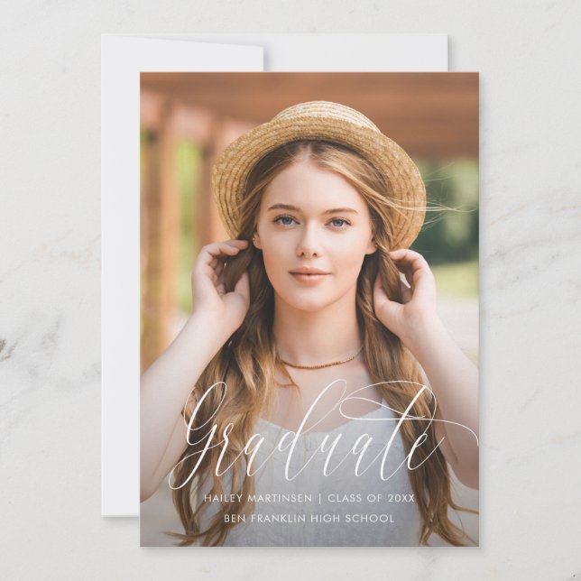 Joli Script Blue Photo Graduation Faire-part (Devant)