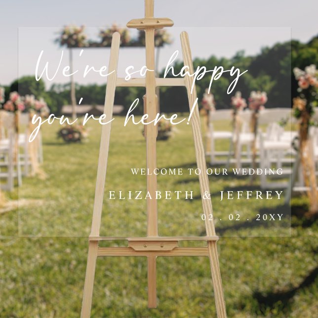 Joli script moderne Mariage blanc Bienvenue (Cute Modern Script White Wedding Welcome Acrylic Sign)