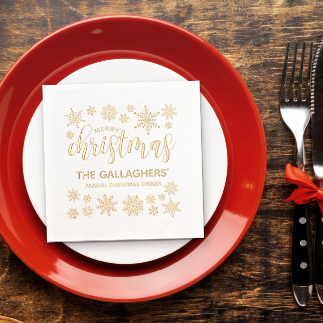 Joli Snowflakes Golden Joyeux dîner de Noël (Créateur téléchargé)