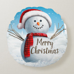 Joli Snowman Joyeux Noël Coussin rond
