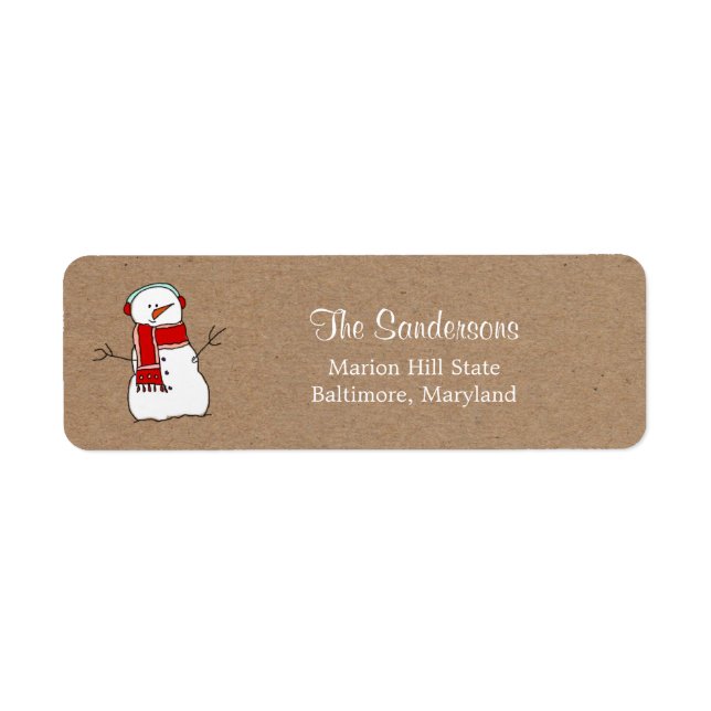 Joli Snowman Red Scarf Kraft Vacances en papier (Devant)