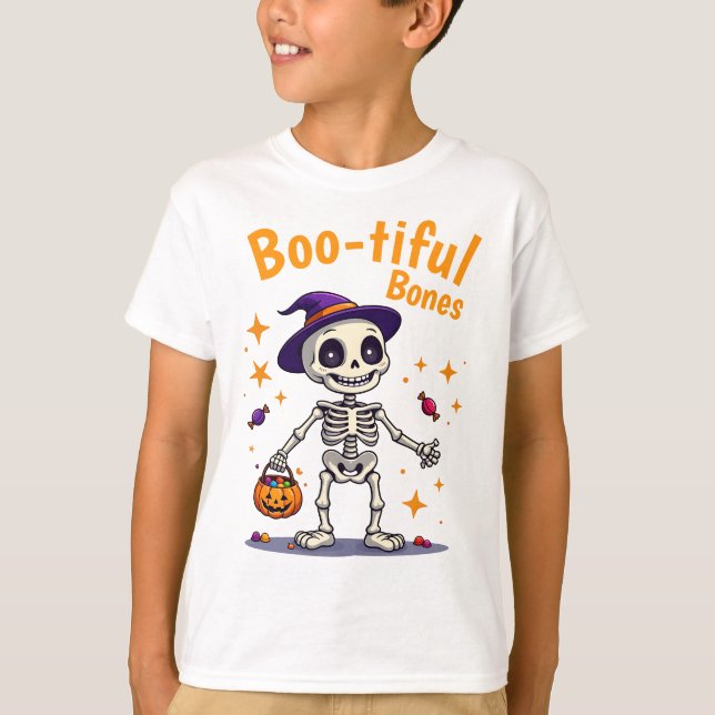 Joli squelette d'halloween avec des t-shirts de bo (Devant)