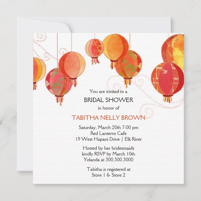 Joli Stylish Red Lanterns Invitation de la douche  (Devant)