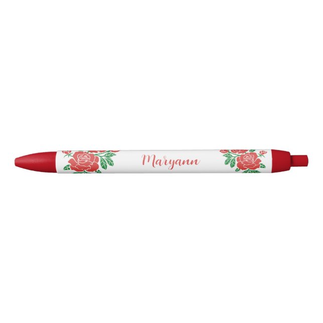 Joli stylo d'encre personnalisé Roses rouges (Devant)