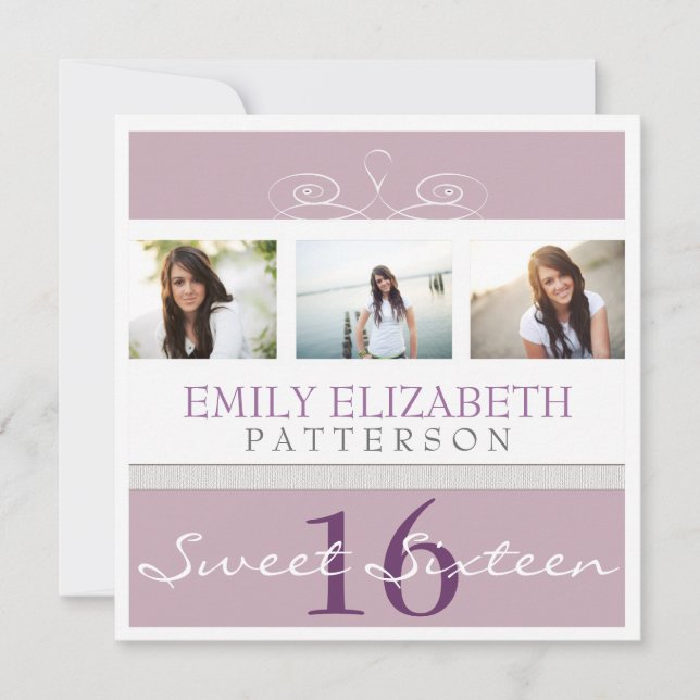 Joli Swirl Photo Collage Sweet 16 Invitation (Devant)