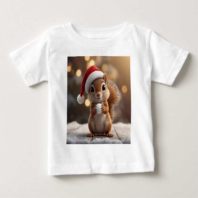 Joli T-Shirt Bébé en Jersey pour Noël avec un Écur (Devant)