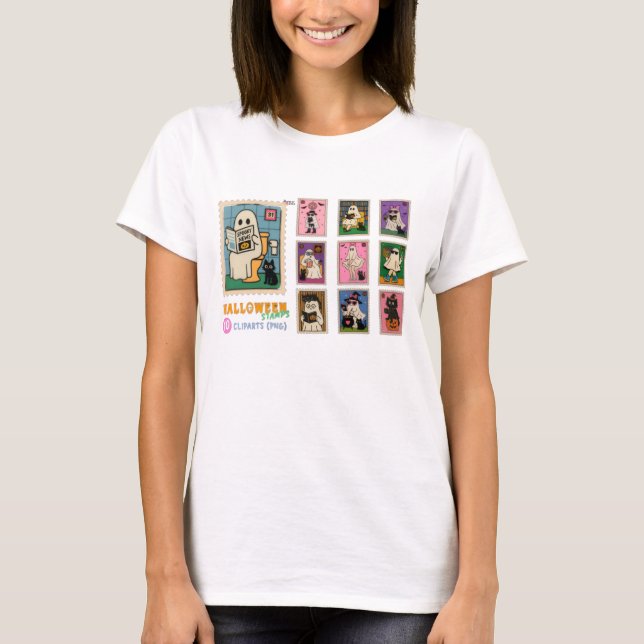 Joli T-Shirt de caractères Halloween Timbres (Devant)