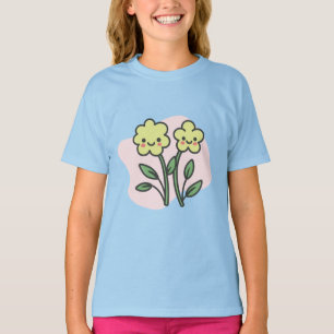 Joli T-Shirt Enfant Fleurs Jaunes Souriantes Kawai