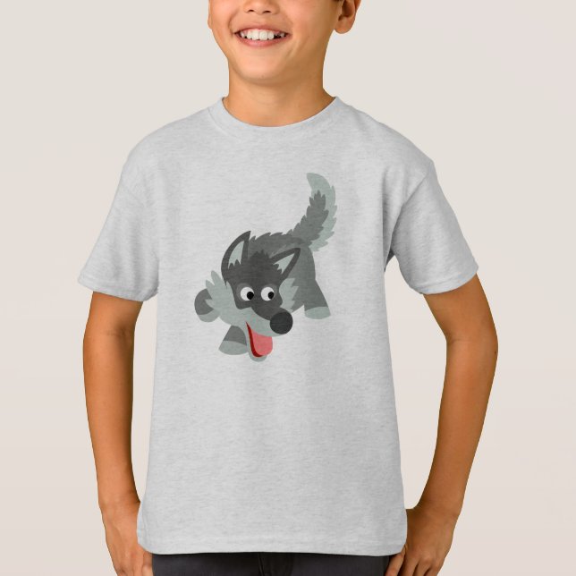 Joli T-shirt Enfants Wolf Cartoon Curieux (Devant)