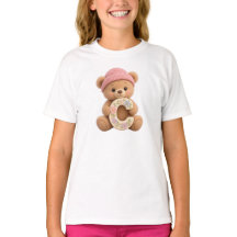 Joli T-Shirt Fille à l'Ours en Peluche et Initial