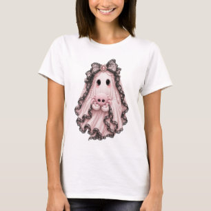 Joli T-Shirt Halloween Fantôme Araignée Rose Coq