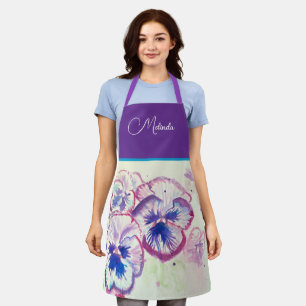 Joli tablier aquarelle violet pensée pastel floral