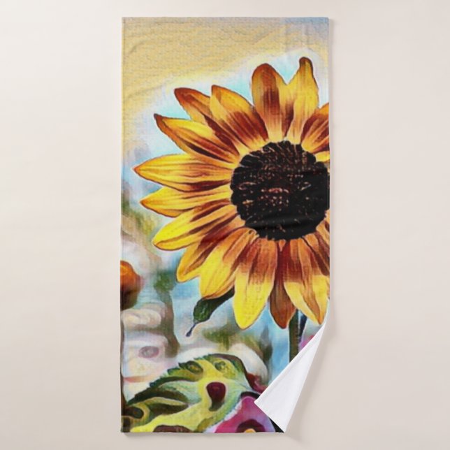 Joli tournesol jaune dans le champ de fleurs (Serviette de bain)