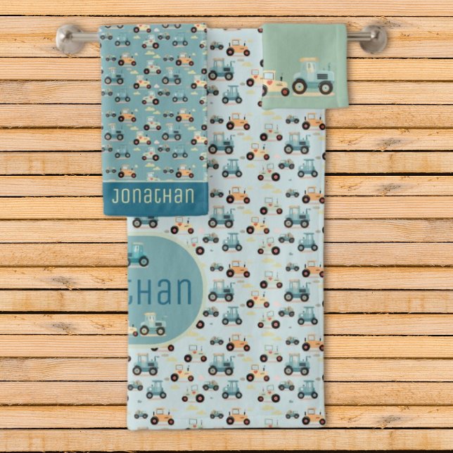Joli tracteur motif bleu nom du véhicule serviette (Créateur téléchargé)