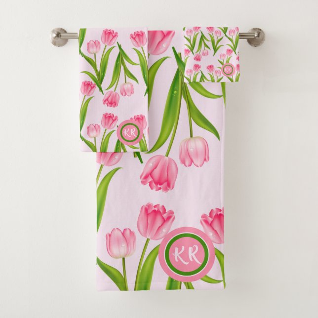 Joli Tulipe rose Fleurs Florales Feuille Monogramm (En situation)