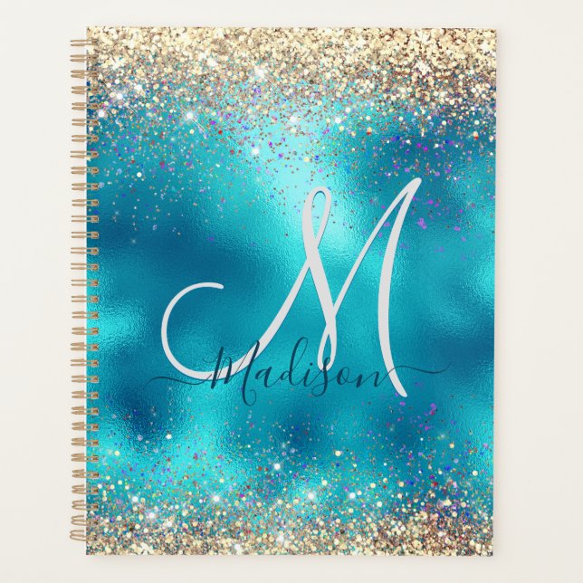 Joli turquoise or faux parties scintillant monogra (Devant)