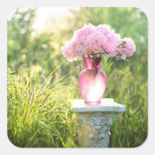 Joli Vase de verre de fleurs roses Stickers