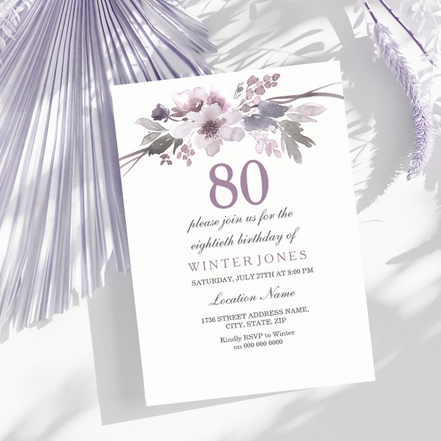 Joli violet floral 80e anniversaire Invitation de  (Créateur téléchargé)