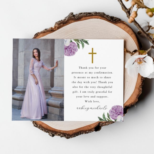 Joli Violet Floral Confirmation Merci photo (Créateur téléchargé)