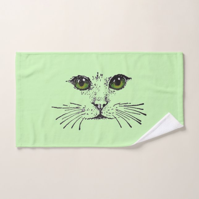 Joli visage de chat noir dessin yeux verts (Serviette à main)