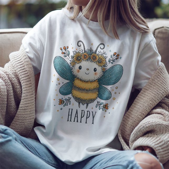 Jolie Abeille Aquarelle Florale T-Shirt (Créateur téléchargé)