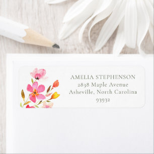 Jolie adresse de retour florale aquarelle rose