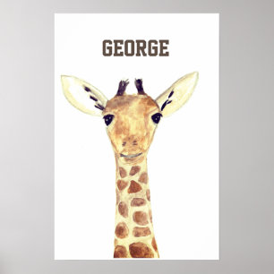 Jolie affiche aquarelle de girafeau animaux de la