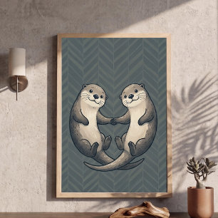 Jolie affiche d'art de nurserie de loutres se tena