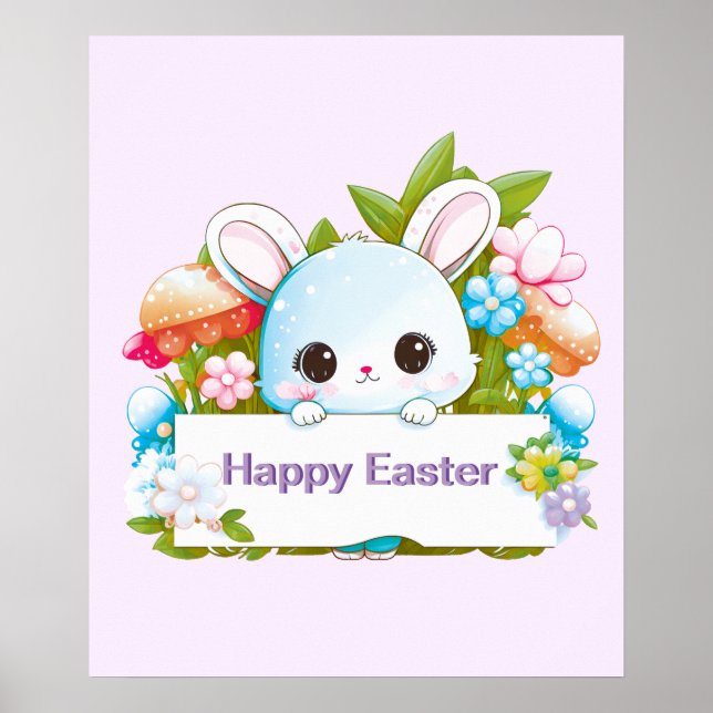 Jolie affiche de vacances du lapin de Pâques (Devant)