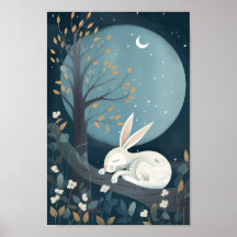 Jolie affiche d'un lapin dormant sous la Lune