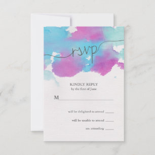 Jolie aquarelle bleu violet mariage RSVP