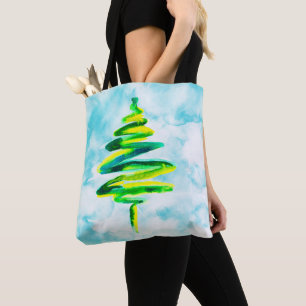 Jolie aquarelle bleue Sac fourre-tout des arbres d