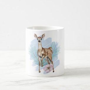 Jolie aquarelle Cerf Pine Feuille Mug de vacances