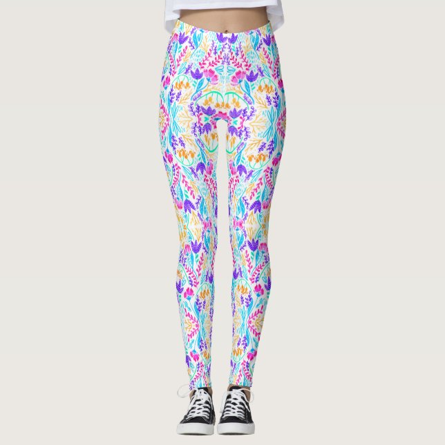 Jolie aquarelle colorée fleurs leggings (Devant)